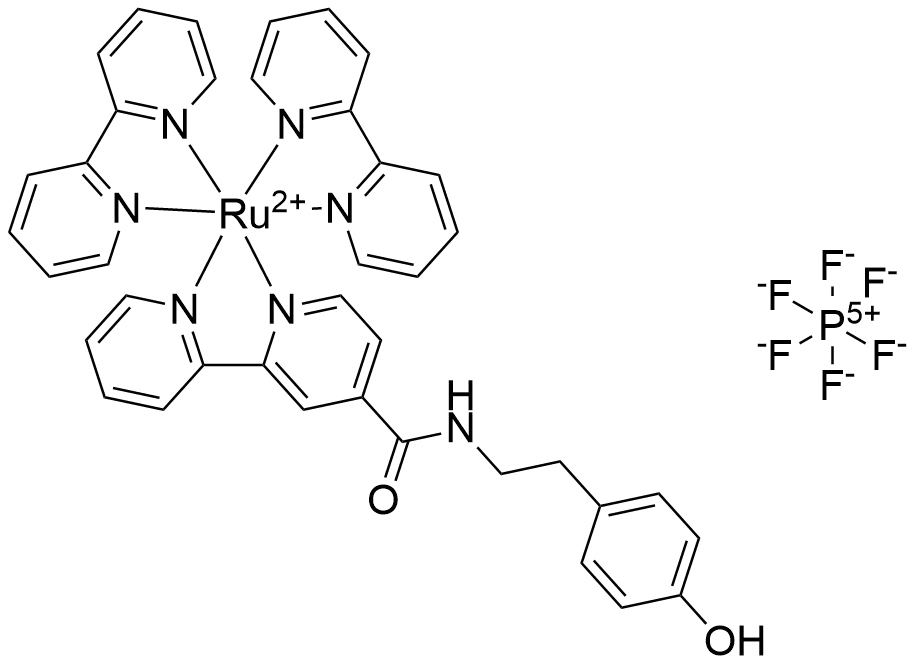 [N-(4-hydroxyphenethyl)(2,2'-bipyridine)-4-carboxamide] Bis(2,2’-bipyridine)ruthenium (II) hexafluorophosphate - image 1
