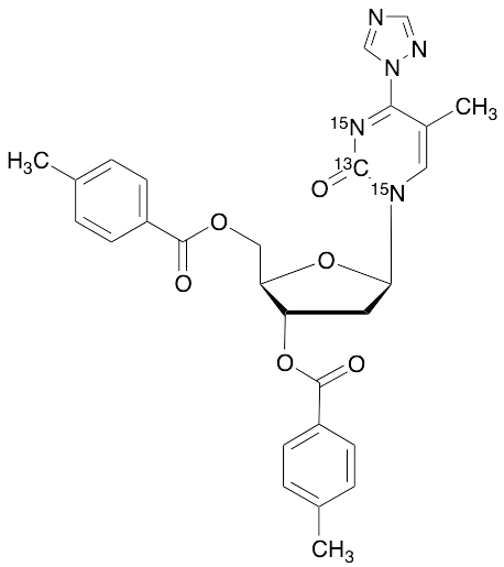 (2R,3S,5R)-5-(5-Methyl-2-oxo-4-(1H-1,2,4-triazol-1-yl)pyrimidin-1(2H)-yl)-2-(((4-methylbenzoyl)oxy)methyl)tetrahydrofuran-3-yl 4-methylbenzoate-13CH27,15N2 - image 1