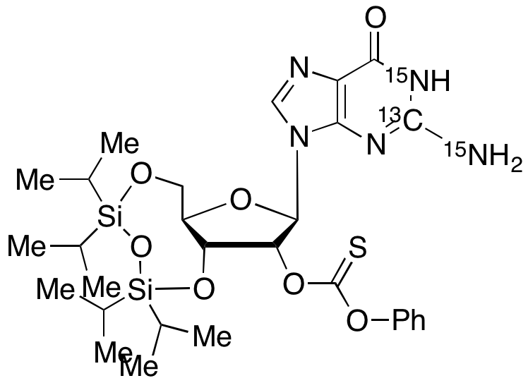 3',5'-O-[1,1,3,3-Tetrakis(1-methylethyl)-1,3-disiloxanediyl]guanosine 2’-(O-Phenyl Carbonothioate)-13C15N2 - image 1