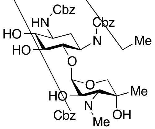 2-Deoxy-6-O-[3-deoxy-4-C-methyl-3-[methyl[(phenylmethoxy)carbonyl]amino]-Beta-L-arabinopyranosyl]-N1-ethyl-N1,N3-bis[(phenylmethoxy)carbonyl]-D-streptamine - image 1