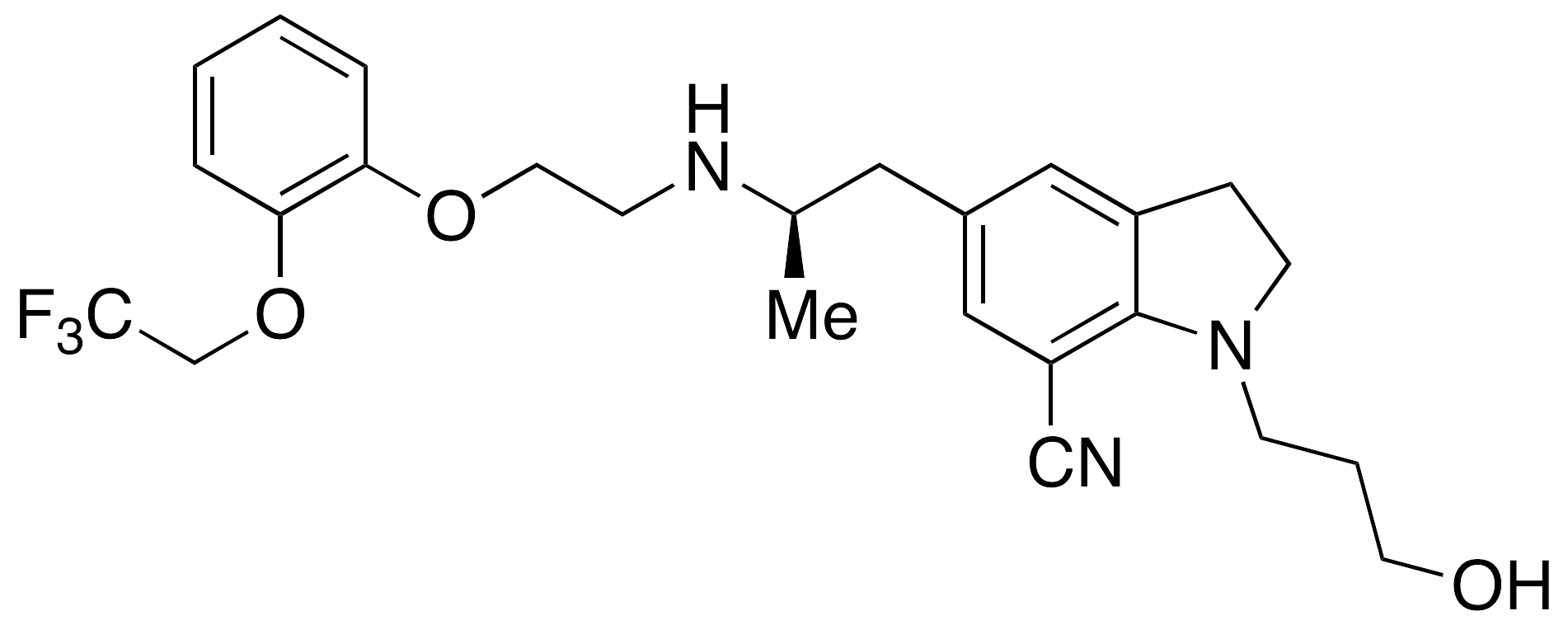 2,3-Dihydro-1-(3-hydroxypropyl)-5-[(2R)-2-[[2-[2-(2,2,2-trifluoroethoxy)phenoxy]ethyl]amino]propyl]-1H-indole-7-carbonitrile - image 1