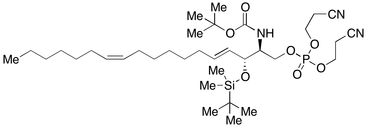 tert-Butyl ((2S,3R,4E,11Z)-1-((Bis(2-cyanoethoxy)phosphoryl)oxy)-3-((tert-butyldimethylsilyl)oxy)octadeca-4,11-dien-2-yl)carbamate - image 1