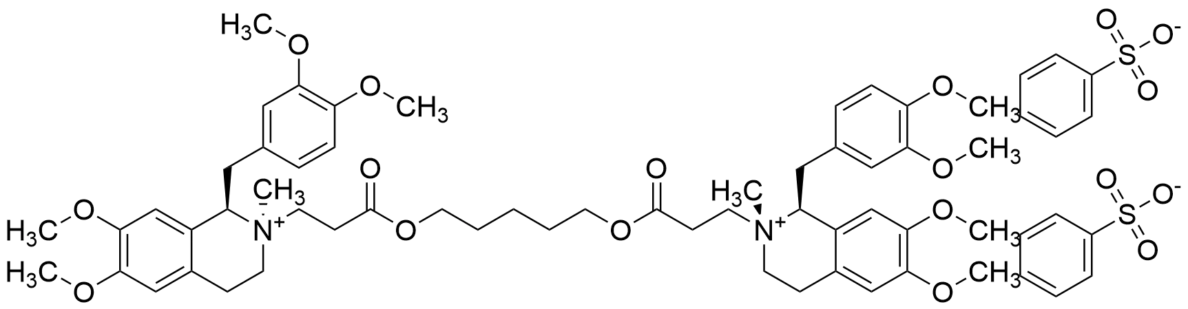 Isoquinolinium, 2,2′-[1,5-Pentanediylbis[oxy(3-oxo-3,1-propanediyl)]]bis[1-[(3,4-dimethoxyphenyl)methyl]-1,2,3,4-tetrahydro-6,7-dimethoxy-2-methyl-, [1R-[1Alpha,2Alpha(1′S*,2′R*)]]- Dibenzenesulfonate - image 1