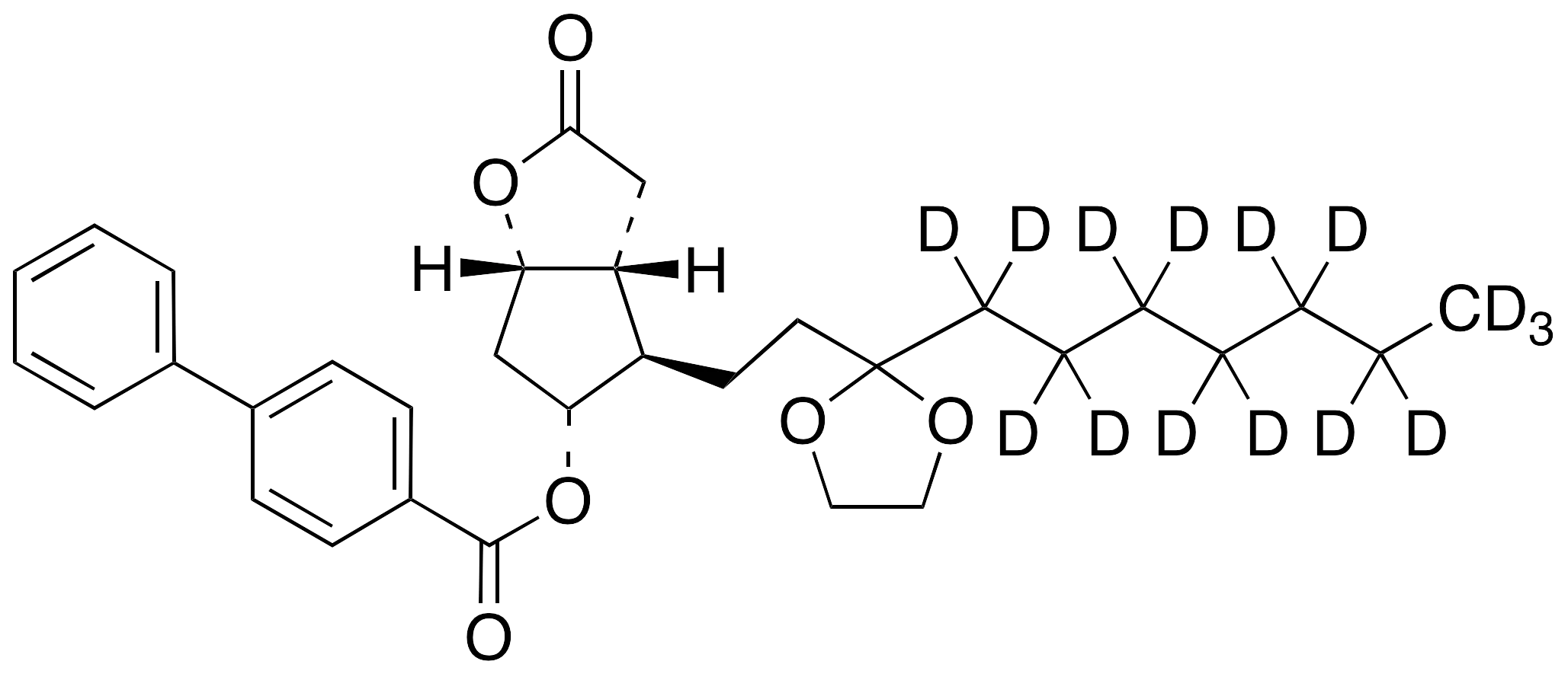 (3aR,4R,5R,6aS)-4-[3-(Ethyleneketal)decanyl]hexahydro-5-hydroxy-2H-cyclopenta[b]furan-2-one 5-(4-Phenylbenzoate)-d15 - image 1