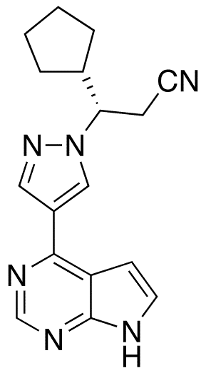 (3S)-3-Cyclopentyl-3-[4-(7H-pyrrolo[2,3-d]pyrimidin-4-yl)-1H-pyrazol-1-yl]propanenitrile (ent-Ruxolitinib) - image 1