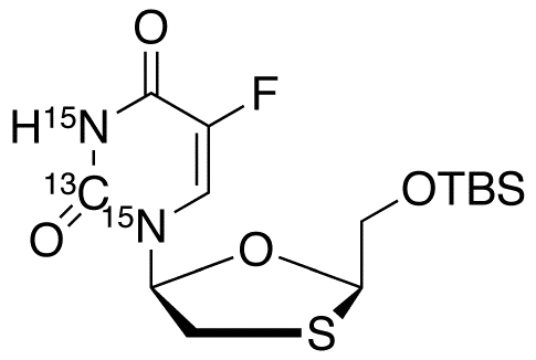 cis-5-Fluoro-1-[2-[[[(1,1-dimethylethyl)dimethylsilyl]oxy]methyl]-1,3-oxathiolan-5-yl]-2,4(1H,3H)-pyrimidinedione-13C,15N2 - image 1