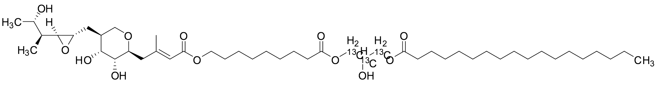 3-((9-(((E)-4-((2S,3R,4R,5S)-3,4-Dihydroxy-5-(((2S,3S)-3-((2S,3S)-3-hydroxybutan-2-yl)oxiran-2-yl)methyl)tetrahydro-2H-pyran-2-yl)-3-methylbut-2-enoyl)oxy)nonanoyl)oxy)-2-hydroxypropyl-1,2,3-13C3 Stea - image 1