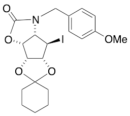(1R,2R,3R)-N-(4-Methoxybenzyl)-(4S)-amino-1,2,3-trihydroxy-(5R)-iodocyclopentane 3,4-Carbamate 1,2-Cyclohexyl Ketal - image 1