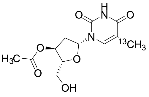(2R,3S,5R)-2-(Hydroxymethyl)-5-(5-(methyl-13C)-2,4-dioxo-3,4-dihydropyrimidin-1(2H)-yl)tetrahydrofuran-3-yl acetate - image 1