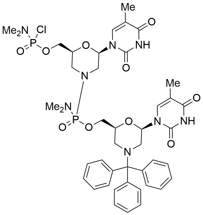 [(2S,6R)-6-{Thymin-1-yl}-4-tritylmorpholin-2-yl]methyl Dimethyl-phosphoramidochloridate Dimer - image 1