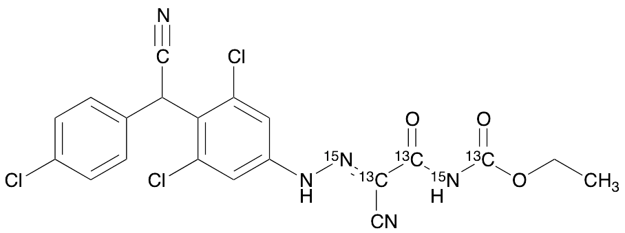 Ethyl (2-Cyano-2-(2-(3,5-dichloro-4-((4-chlorophenyl)(cyano)methyl)phenyl)hydrazono)acetyl)carbamate-13C3,15N2 - image 1